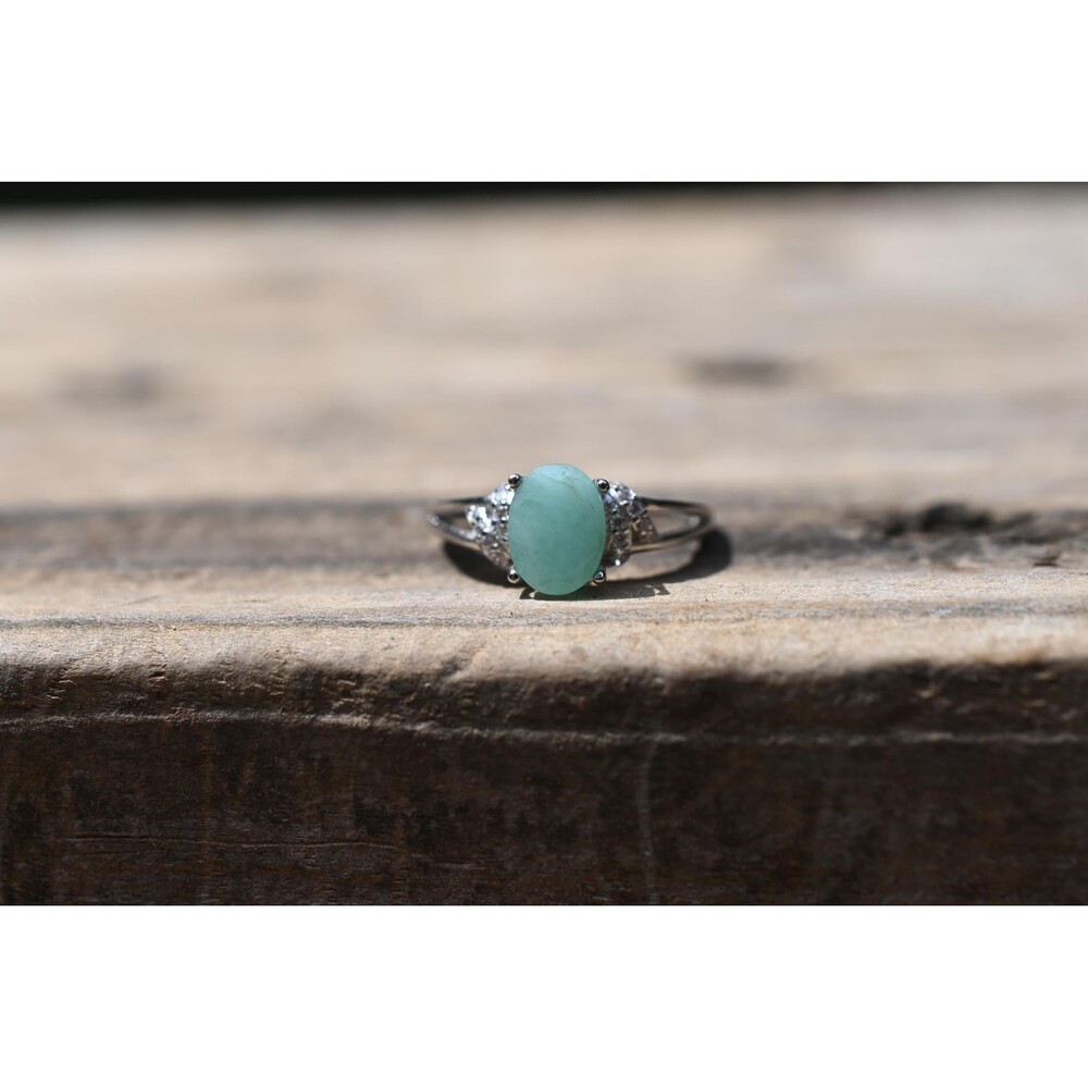 Sterling Silver Emerald Ring White Topaz Accents Size 6 May Birthstone Engagemen